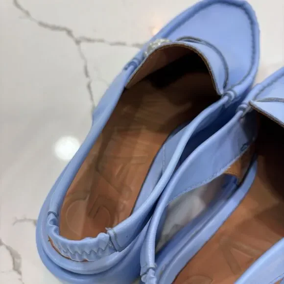 Ganni Loafers Womens Size 8 EU 38 Retro Slingback Platform Shoes Blue Leather - Picture 6 of 12
